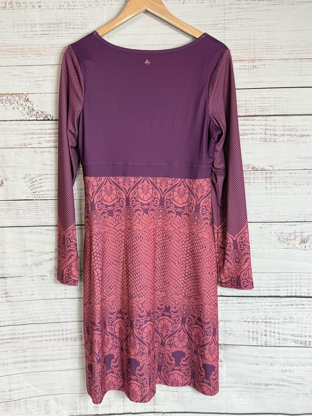 Prana Holly Dress Women L Stretch Shelf Bra Pocket Grapevine Print Travel Yoga